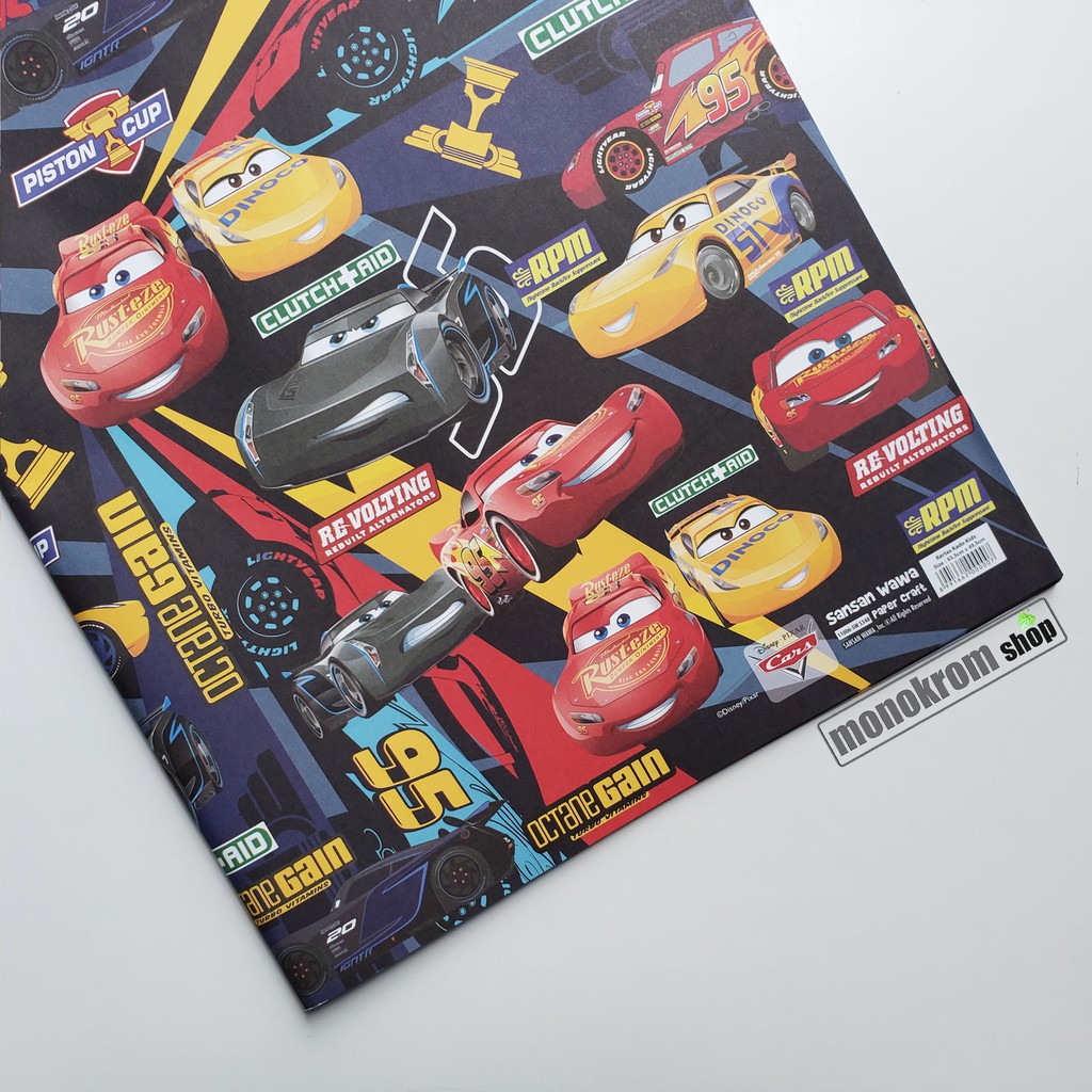 Kertas Kado Sansan Wawa Kids Anak Motif Mobil Car Merah Hitam Red Black - Wrapping Paper Craft