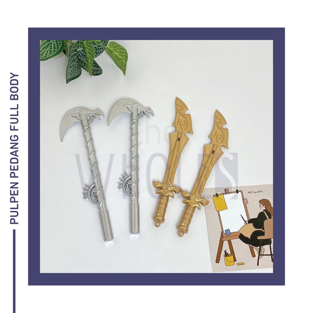 PULPEN / PEN / PENA GEL TINTA HITAM BENTUK PEDANG MAINAN FULLBODY MINI WARNA EMAS PERAK GOLD SILVER 
