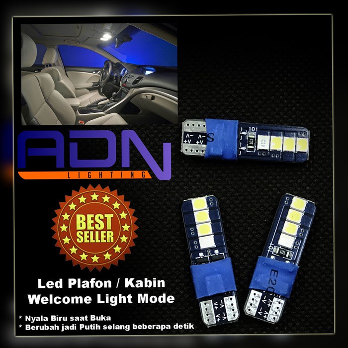 LAMPU LED T10 Senja Plat Nomor WELCOME LIGHT BIRU - PUTIH PCS by ADN.in