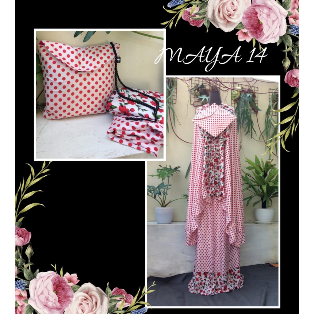 CUCI GUDANG  Mukena Bali Motif Bunga warna merah cantik Maya 14