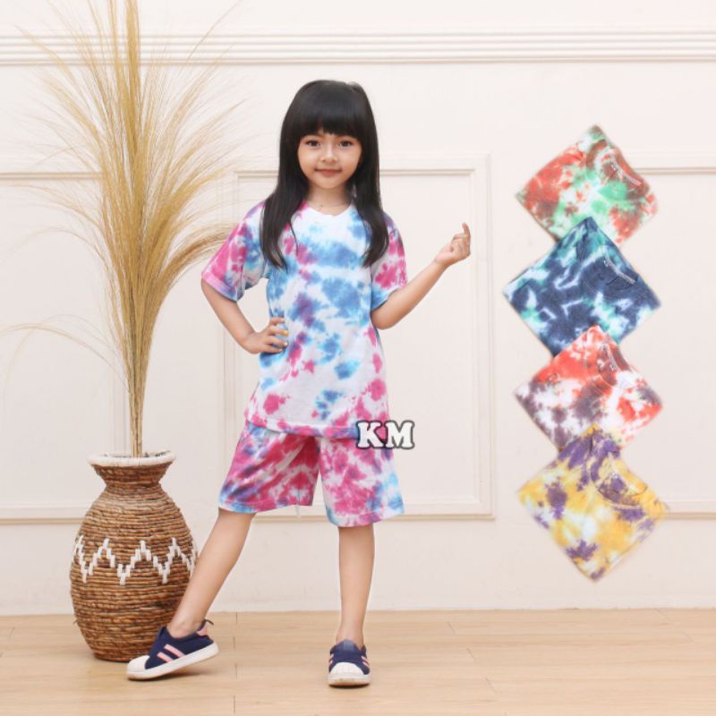 BAJU BALI KAOS BALI SETELAN ANAK COWOK CEWEK MOTIF TIE DYE ABSTRAK KATUN KHAS BALI