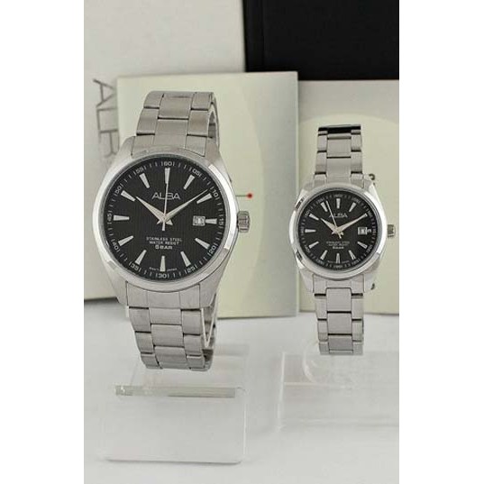 Alba AG8387 AH7A25 couple original AG8387X1 AH7A25X1 Pria Wanita Black Silver