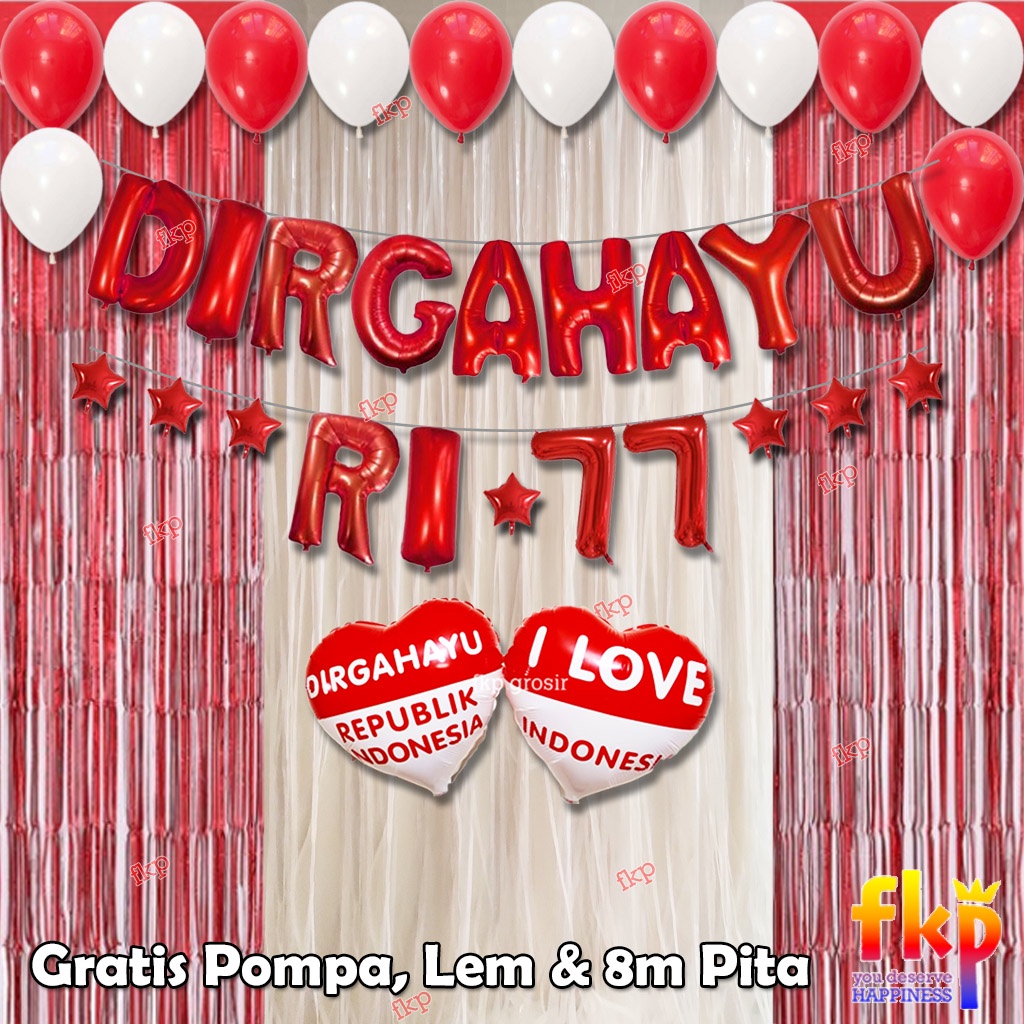 ExtraWrap (CCA) FUN KIDS PARTY Paket Dekorasi Balon Dirgahayu RI / Balon HUT RI / 17an Agustusan