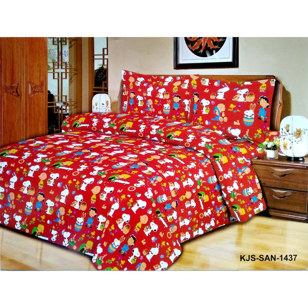 Kain Sprei Motif SNOOPY "1437" Bahan Combed Disperse Meteran