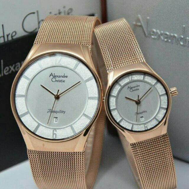 Jam tangan couple alexandre christie original rosgold rantai pasir