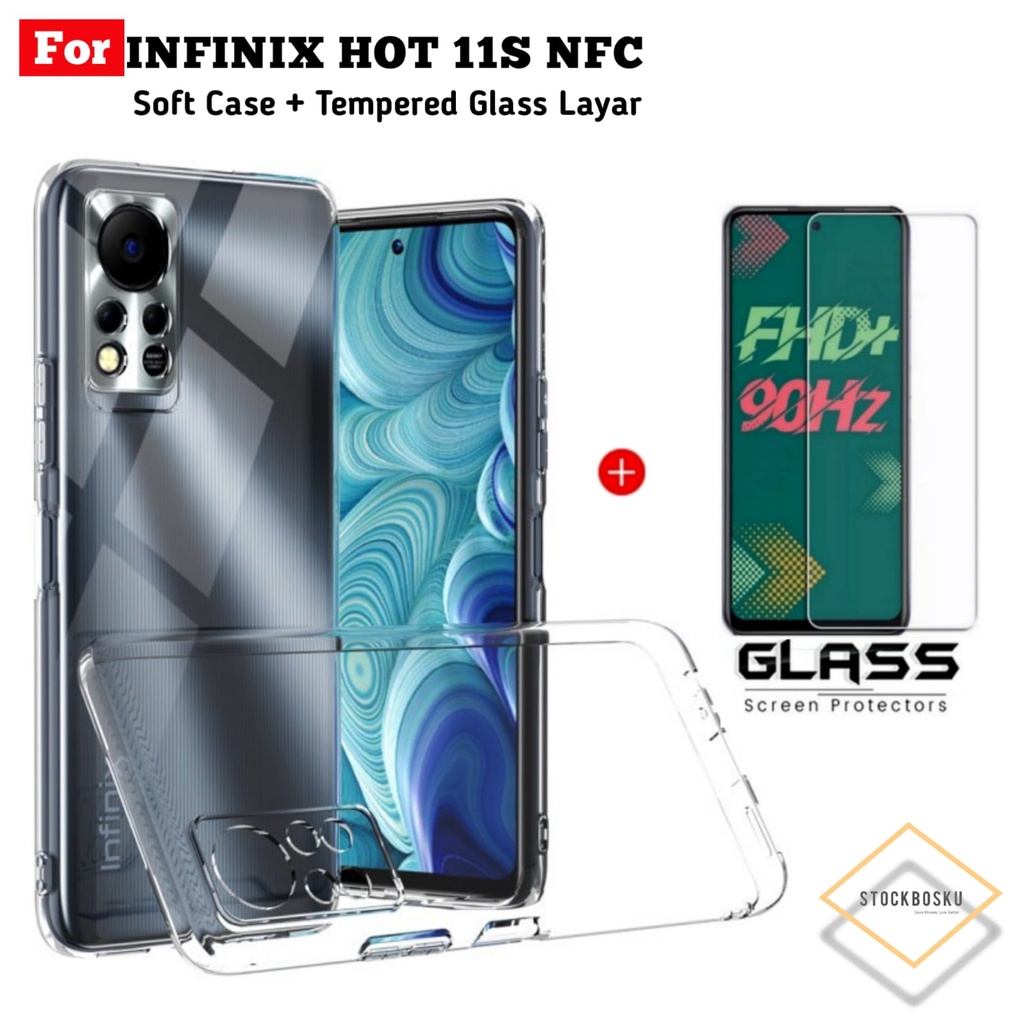 PROMO Case INFINIX HOT 11S NFC Soft Case Silicon Transparant FREE Tempered Glass Layar Clear Handphone