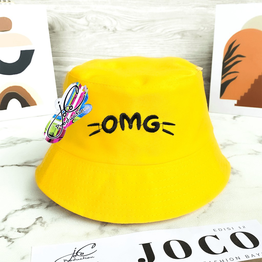 JOLIECOLLECTIONS.ID TOPI ANAK BUCKET OMG - TOPI BALITA UNISEX BUCKET BORDIR OMG-Bucket OMG Kuning