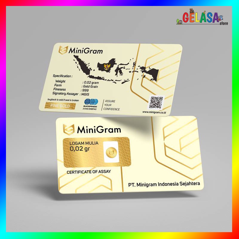 Gelasa Distributor Agen Resmi MINIGRAM Logam Mulia Emas Murni 24k Sertifikat Resmi 0.02 gram