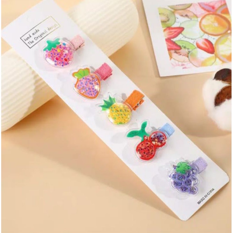 Jepit Rambut Korea Anak/ Hairpin Fruit Series 1 Glitter Cherry, Grape,Pineapple,Carrot, Strawberry