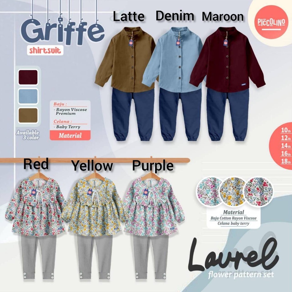 SET LAUREL GRIFFE PICCOLINO setelan griffe shirtsuit and laurel flower pattern SETELAN PICCOLINO set