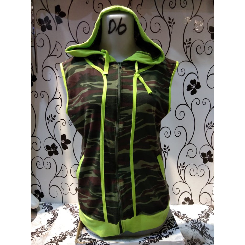 BAJU ROMPI LORENG ARMY SLETING HOODIE SENAM AEROBIK WANITA