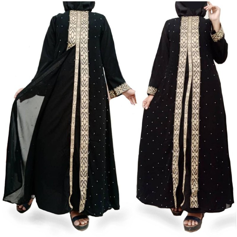 Busui Abaya  Hitam Bordir  qatar Gamis Abaya  Arab 