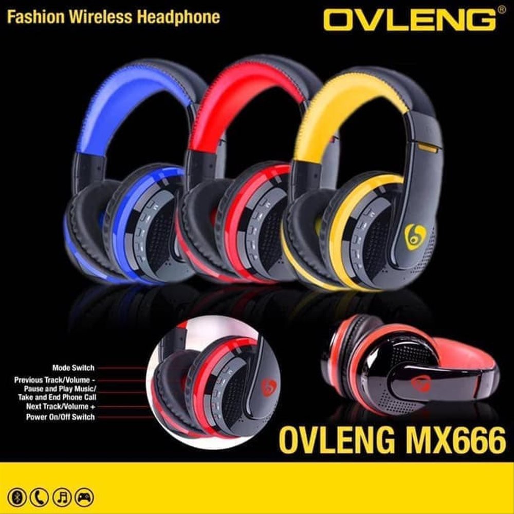 Original OVLENG MX666 Wireless Bluetooth Music Headphones with Mic - Merah