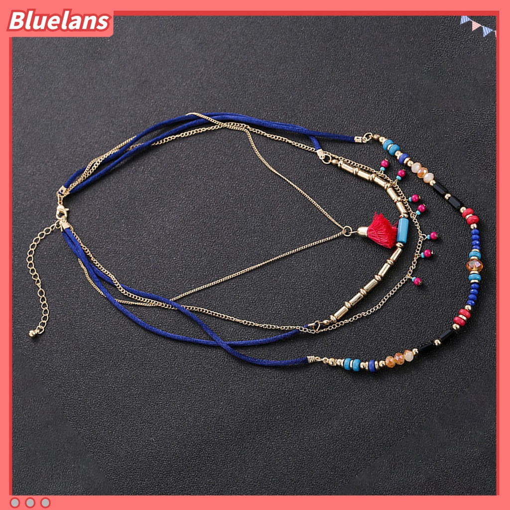 Kalung Multilayer Liontin Manik-Manik Rumbai Warna-Warni Untuk Wanita