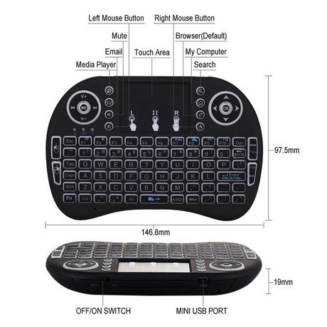 ITSTIRE Keyboard Mini Wireless Backlit 3 Warna Rechargeable untuk TV Box