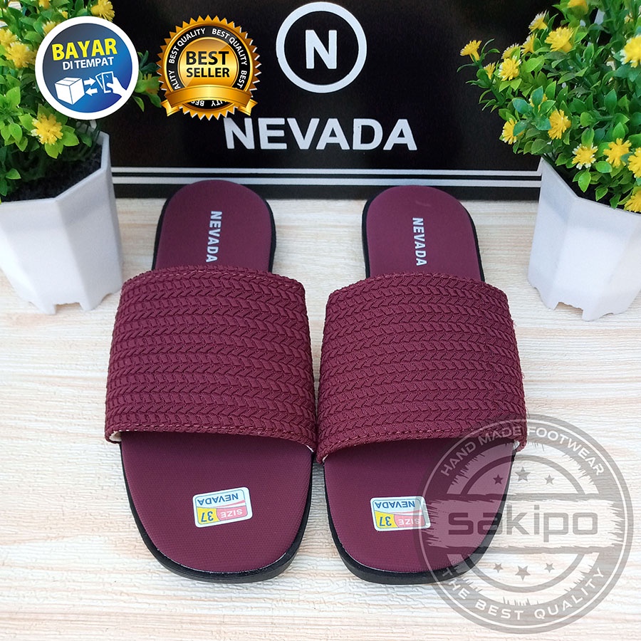 PROMO 8.8 !! SANDAL SLOP WANITA DEWASA NEVADA RAJUT MURAH KEREN TRENDI NYAMAN DIPAKAI / SAKIPO-SR-01 - Marun