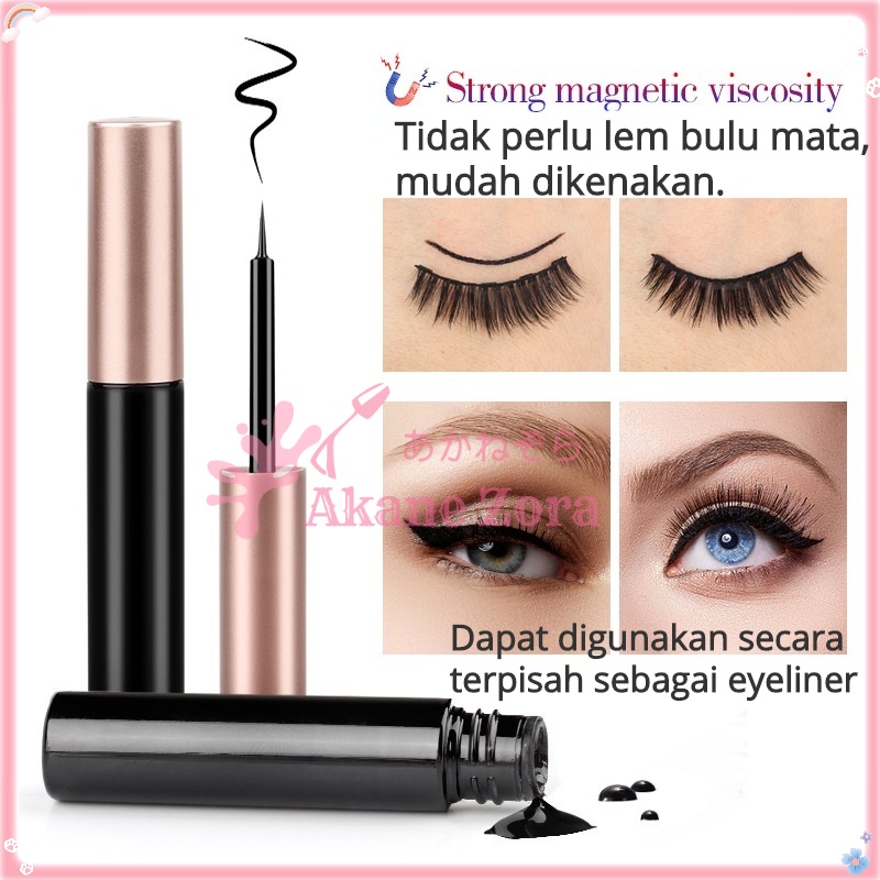 Akane Zora Bulu Mata Magnet 3 Pasang Set Tidak Perlu Lem Bulu Mata/ Bulu Mata Palsu Natural/ Bulu Mata Palsu Magnetik Magnet 3D Premium Silk Eyelash Magnetic Eyeliner/ Bulu Mata Palsu Magnetik