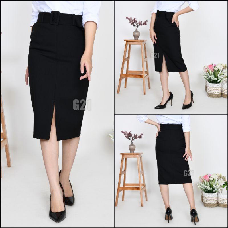 Rok Kerja Hitam Pendek Span Sepan 3/4 dan 7/8 Bahan Formal Kantor-7/8 Hitam