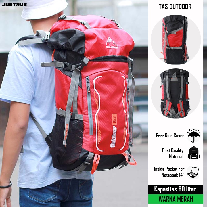 Justrue Lupus Tas Gunung 60 Liter Ransel Keril 60L Merah 122