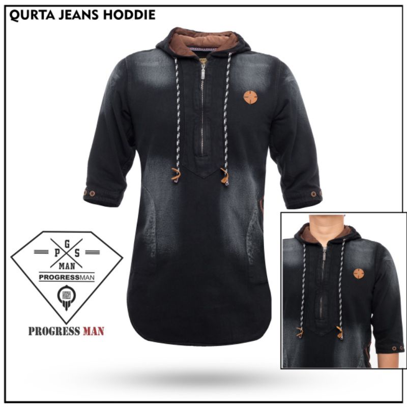 Koko qurta hoddie denim pria / qurta denim pria / Koko hoddie denim premium