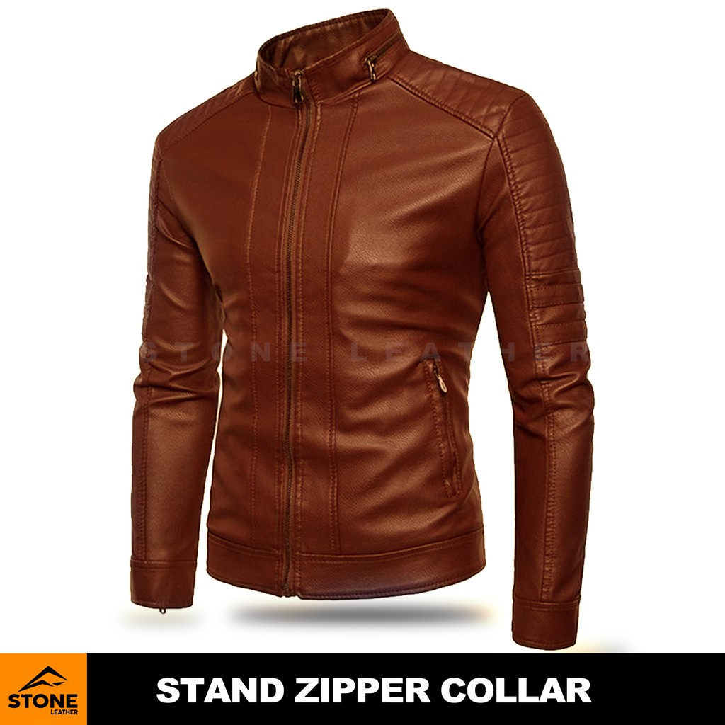 JAKET KULIT PRIA ORIGINAL SLIM FIT / JAKET KULIT PRIA TERBARU / JAKET KULIT SINTETIS