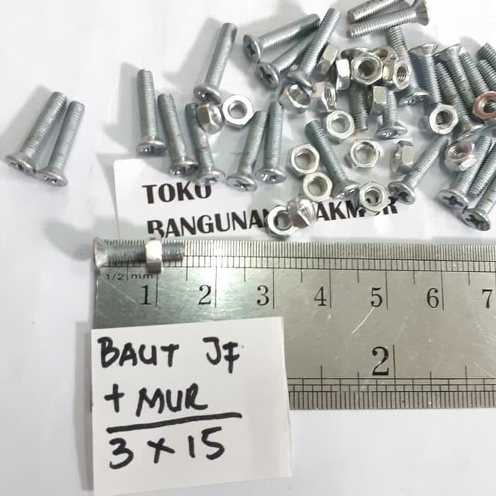 Baut Putih 3x15 + Mur Baut JF3x15 Kepala Obeng M3x15 M3 x 15 per 10pcs