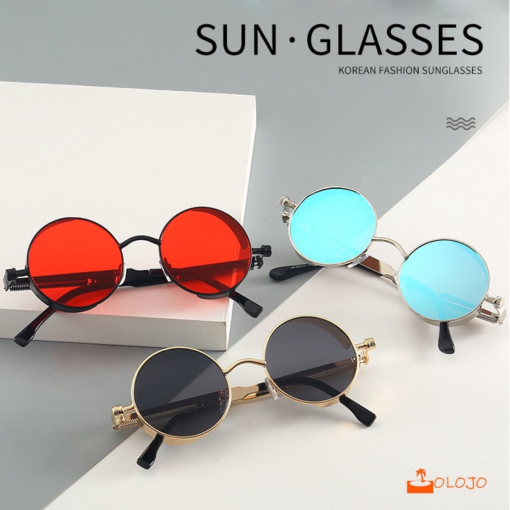 OLOJO Kacamata Hitam Vintage Sunglass Terpolarisasi Steampunk Putaran Kacamata