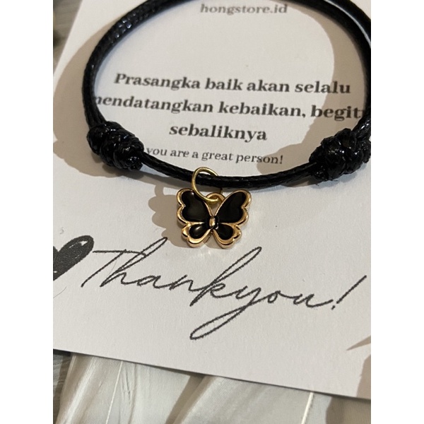 Gelang Kupu Kupu Tali Korea 2mm Hitam Charm Enamel