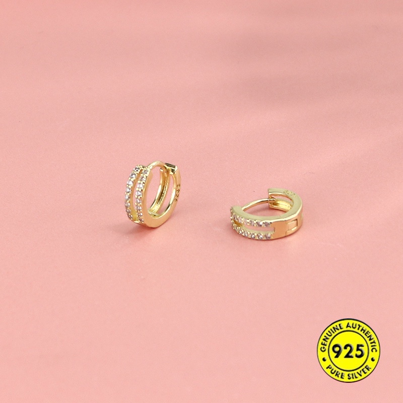 Anting Lapis Ganda Bahan S925 Silver Gold 18k Gaya Korea Untuk Wanita