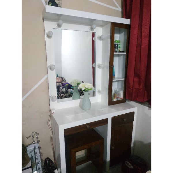 ( gratis ongkir sejawa ) meja rias cermin lampu led / tolet cermin duco minimalis jati