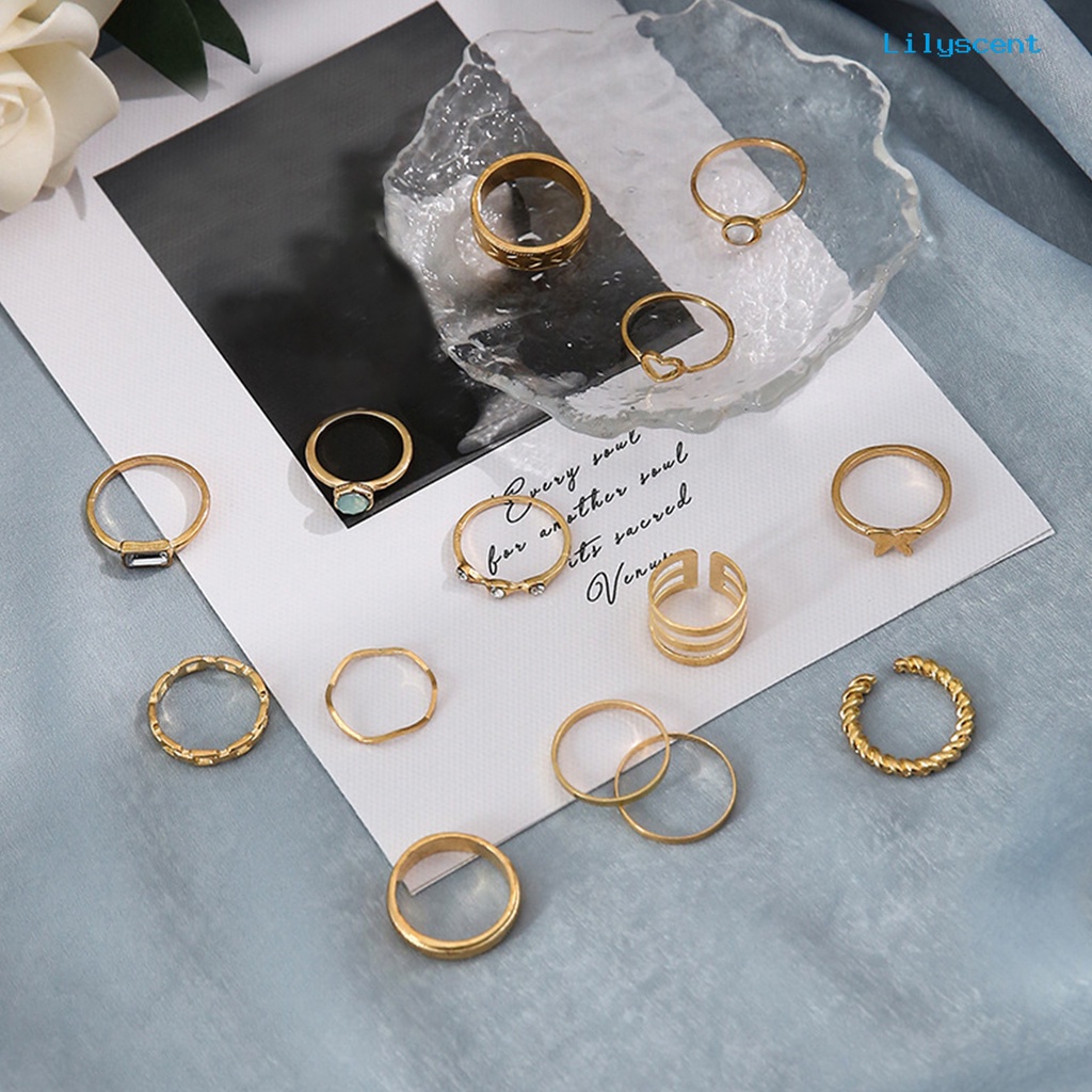 14pcs Cincin Knuckle Bentuk Hati Electroplating Stackable Untuk Unisex