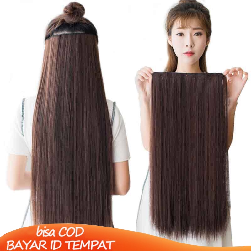 COD❤️Wig Lima Klip Rambut Lurus Panjang Potongan Wig  Serat Kimia Potongan Rambut Aksesoris Fashion Wanita Korea Import Murah