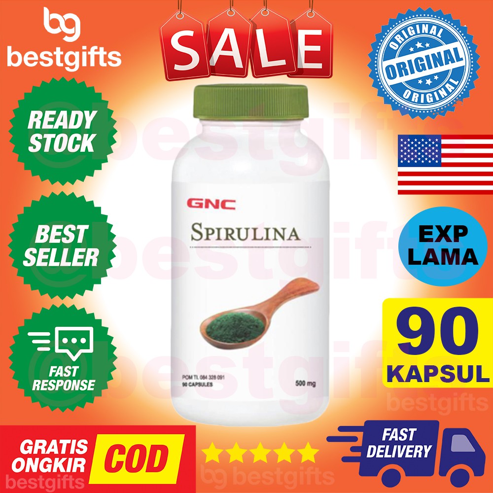 GNC HERBAL PLUS FINGERPRINTED SPIRULINA MENURUNKAN KOLESTEROL DIET DETOX IMUNITAS TUBUH 90 KAPSUL