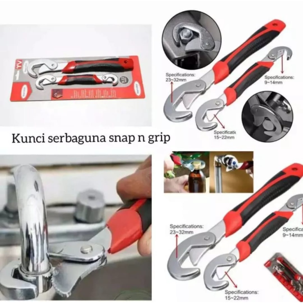 Snap N Grip 2 Set Kunci Inggris Serbaguna Universal Magic Wrench Spanner Tools