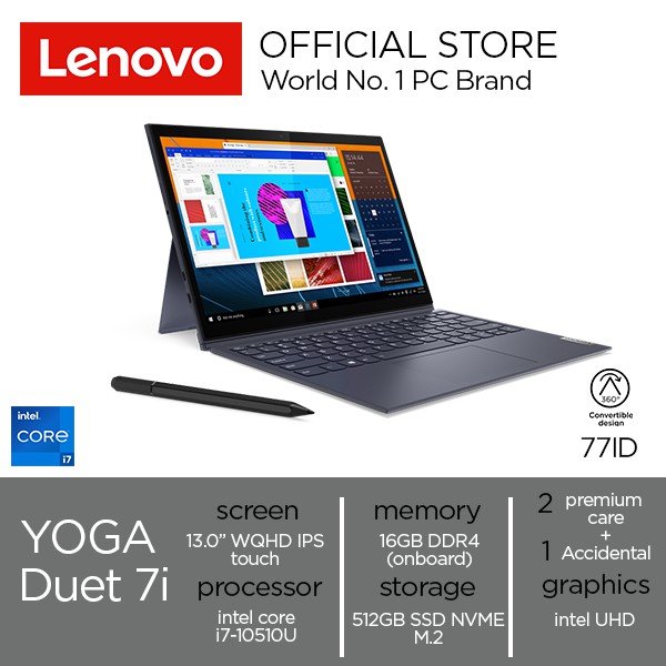 Laptop Lenovo Yoga Duet 7I 77Id Core I7 Ssd 512Gb Ram 16Gb Detachable Slate Grey