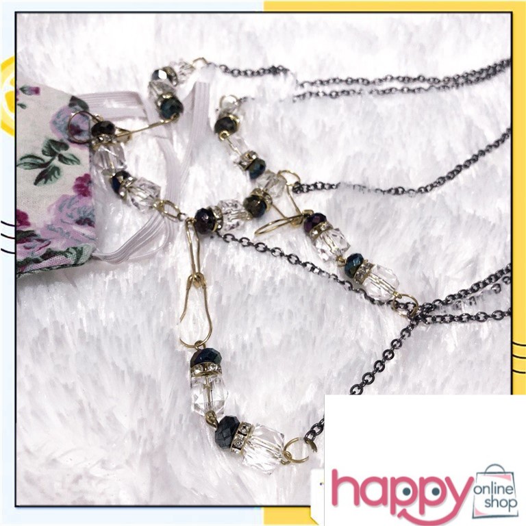 HC Strap Masker Hijab 2 in 1 Rantai Mutiara Kristal Tali Konektor Masker Kalung Chain Crystal Korea