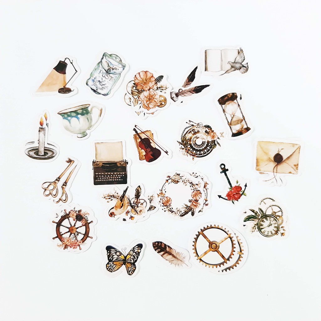 

46pcs Stiker Aesthetic Tema Old Stuff Barang Vintage untuk Jurnal / Scrapbook / Diary