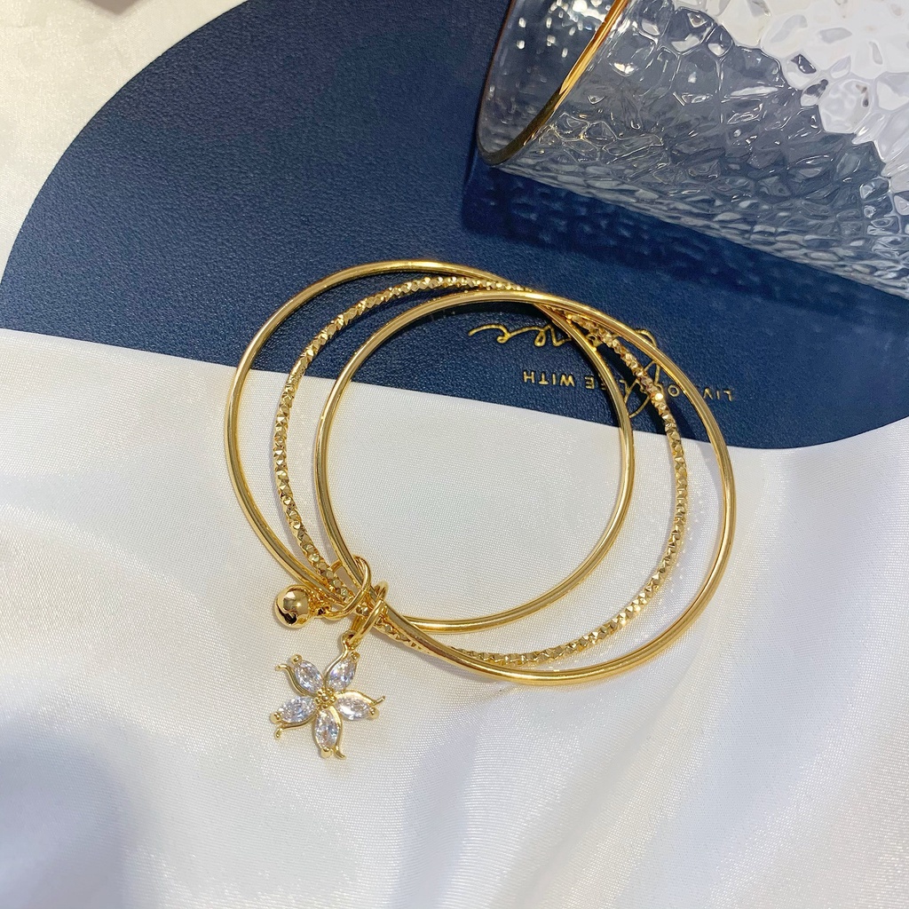 Enxi Jewelry Bisa Cod  Sansheng III Wanita Bangle Kadar Emas 375 Asli Liontin Kristal Hadiah Terbaik  815g1