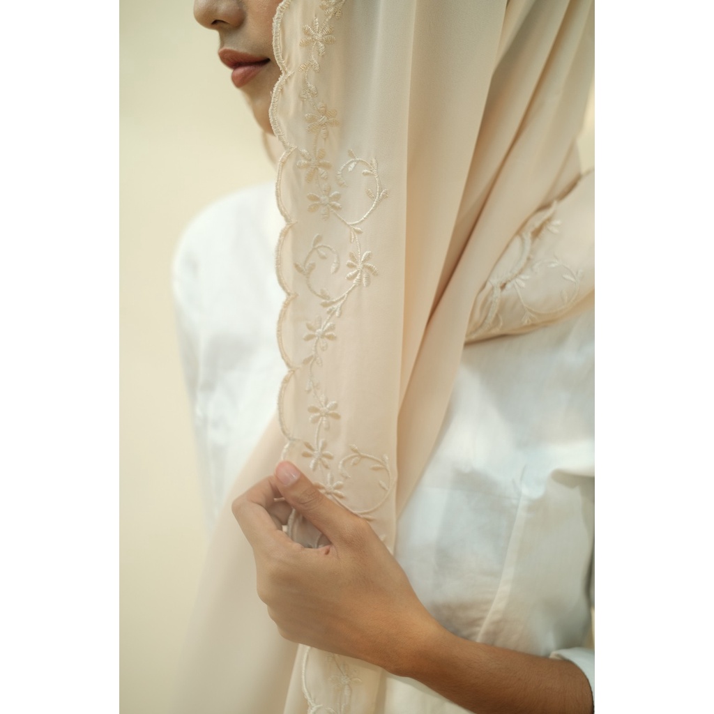 RATU Embroidery HIjab Shawl - Flora - Oat