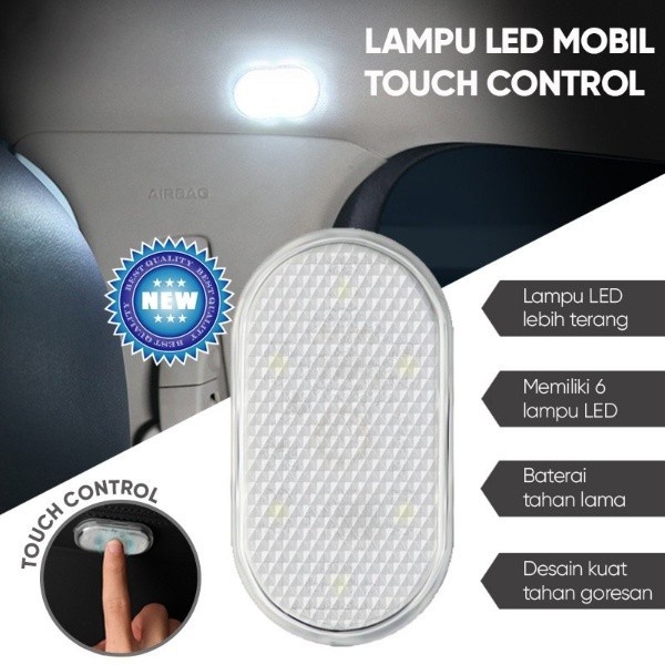 Lampu Tempel Plafond Mobil/Lampu LED Touchscreen/Plafon kabin bagasi sentuh Mobil Lemari Recharge Touch Sentuh Magnet automatis nyala/Lampu Kabin Mobil StarHome Lampu Interior Mobil C01/Touch Light/Omextra Lampu Sentuh USB/6 LED Plafon Laci Kolong Mobil