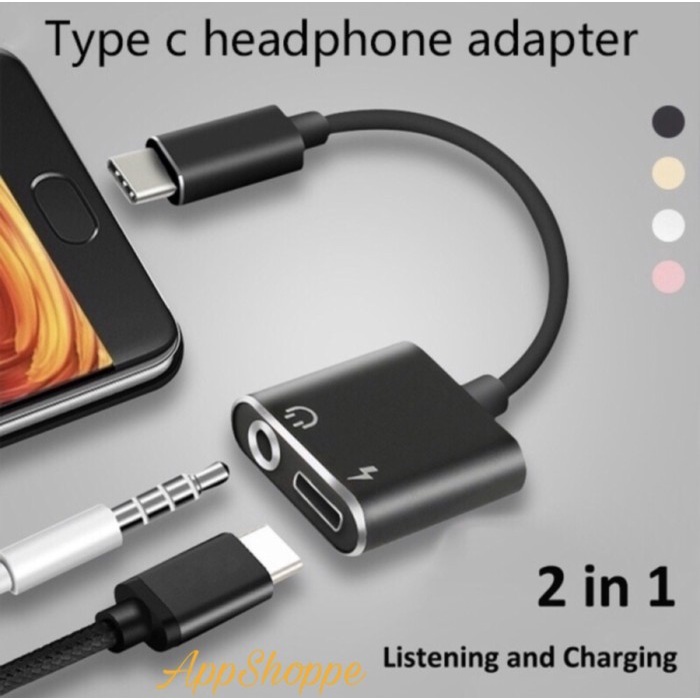 Type C 2 in 1 Adapter Aux Audio Adapter USB C to 3.5mm Earphone Jack Adapter