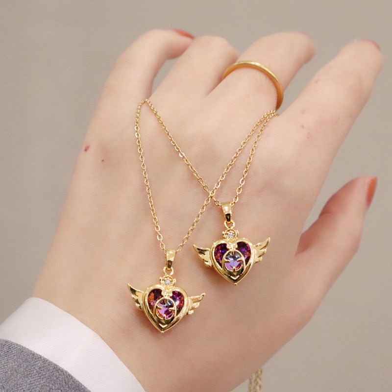 Kalung Gadis Sederhana Rantai Pantai Jantung Liontin Aksesoris Wanita Fashion Kreatif Kristal Pacar Hadiah Perhiasan Sailor Moon