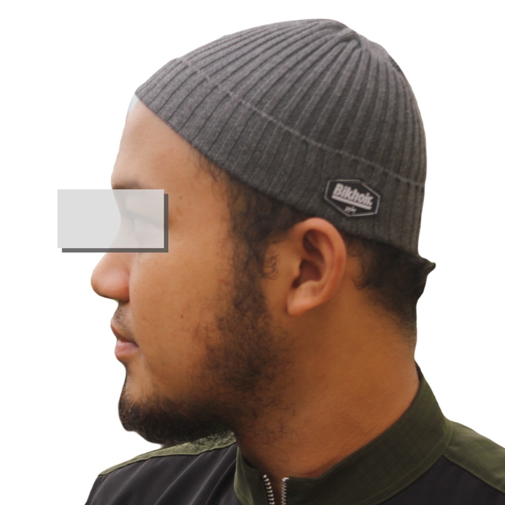 Peci rajut kupluk lipat grey bikhoir