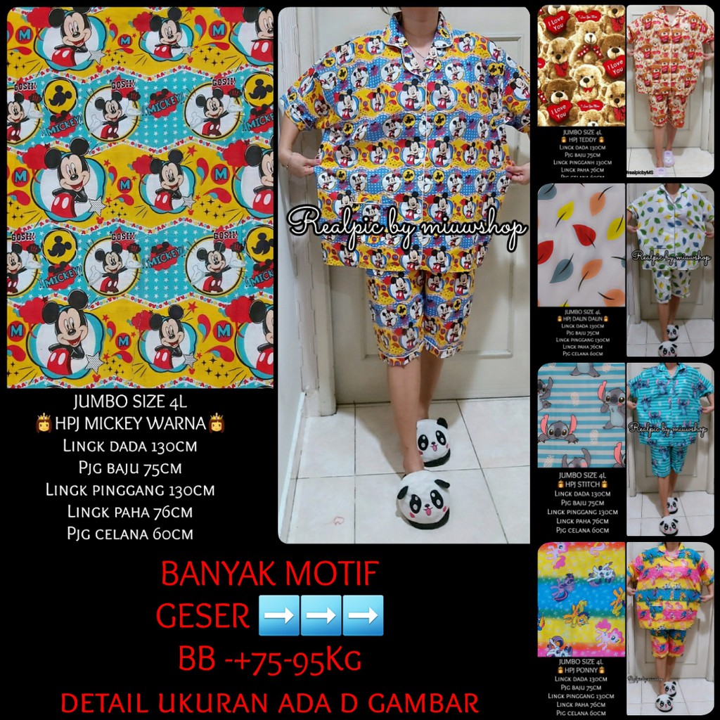  PIYAMA  JUMBO XXXXL 4L 130cm KATUN JEPANG HP MICKEY BLACK 