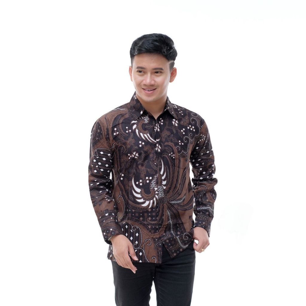 Kemeja Batik Pria Modern Lengan Panjang Casual Modis Slim Fit Trendy Masa Kini OL 162 size M L XL XXL