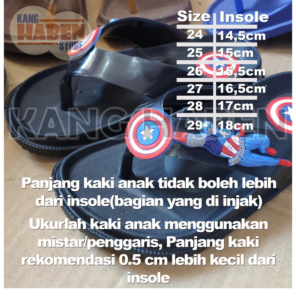 Sandal Japit Anak Cowok Tanggung Karakter Kapten Amerika Bahan Karet Keren 356DC 30-35