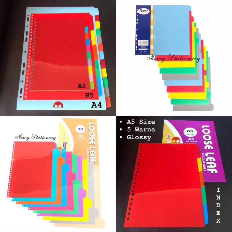 

Index Plastik Divider A5, B5 & A4 Pembatas Loose Leaf - Pembatas Binder Plastik Warna