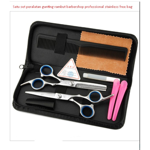 Satu set peralatan gunting rambut barbershop professional stainless free bag