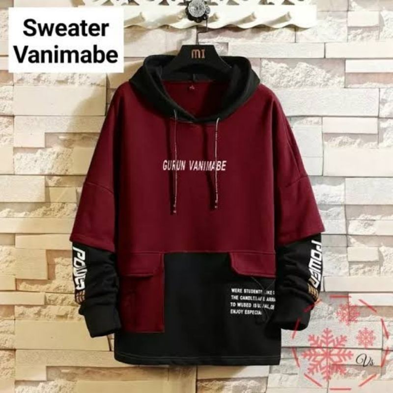 NEW Sweater hoodie pria GURUN VANIMABE lengan panjang / switer pria / jaket pria