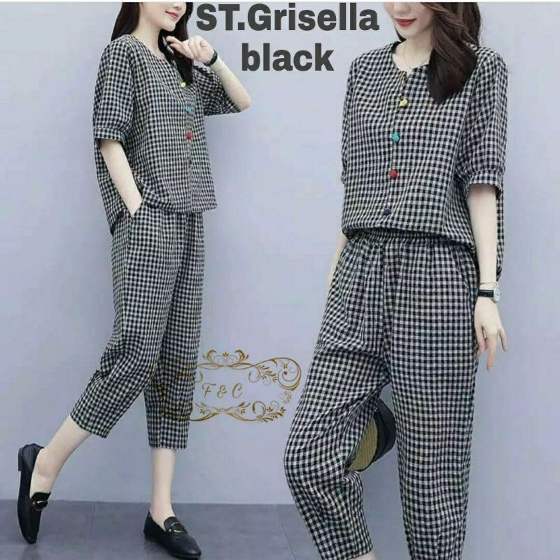 ST GRISELLA SETELAN PAKAIAN WANITA SET GRISELLA KOTAK SETELAN ATASAN DAN CELANA ONE SET KOREAN STYLE